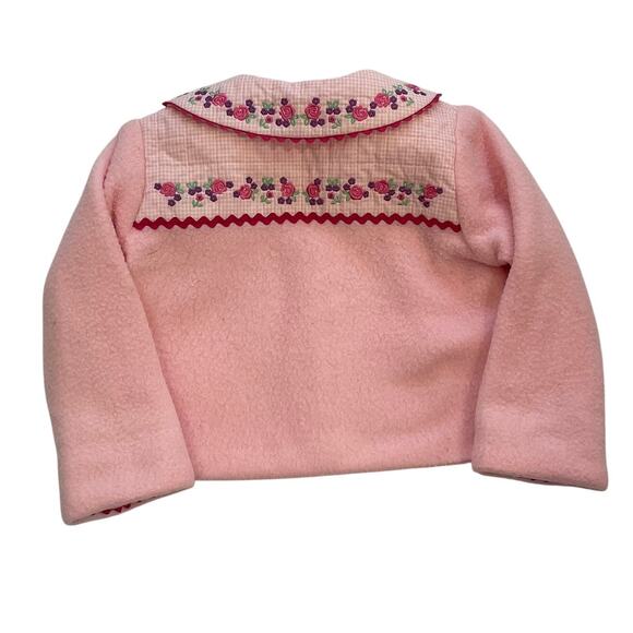Girl's Handmade Pink Fleece Coat, Mouse, Bunny, Pockets, Ribbon Detail, 4-5T - Picture 2 of 11